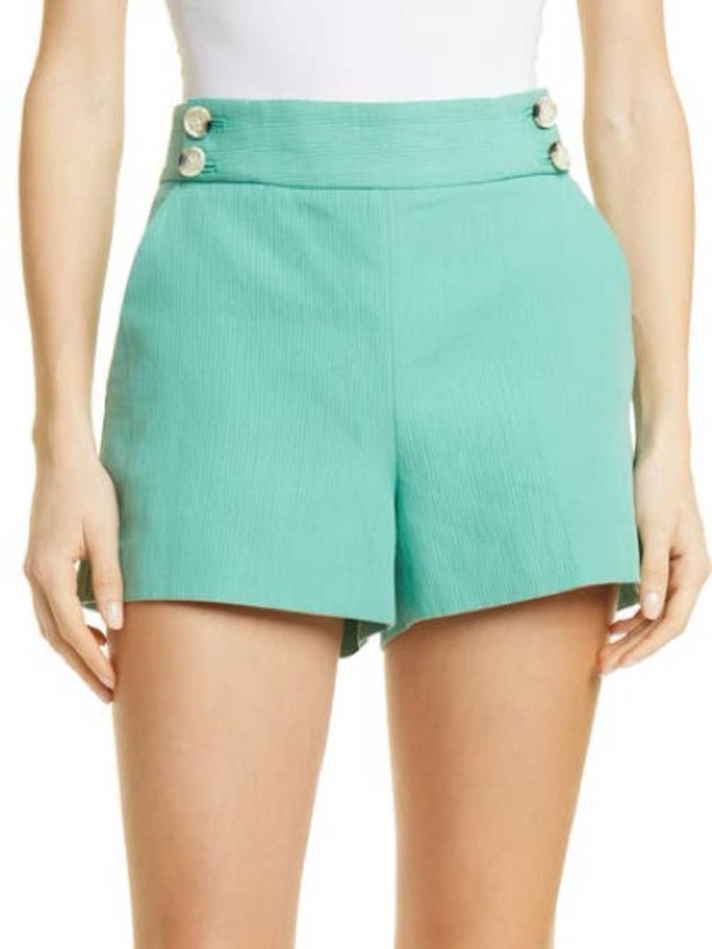 Veronica Beard Kimm Cotton & Linen Side Button Shorts in Agate Green
